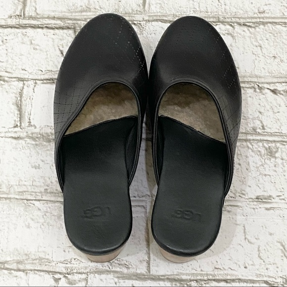 UGG Abbie Black Diamond Cut Perforated Leather Studded Mule Heeled Clogs Size 7 - Picture 6 of 16